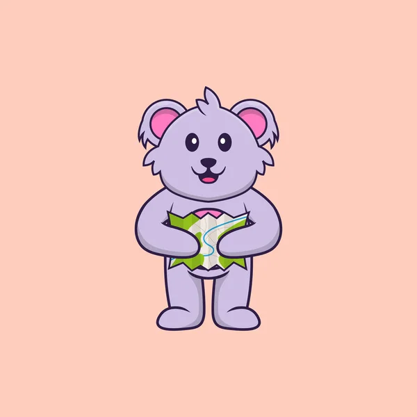 Mignon Koala Tenant Une Carte Concept Dessin Animé Animal Isolé — Image vectorielle