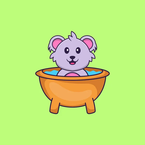 Lindo Koala Tomando Baño Bañera Animal Concepto Dibujos Animados Aislado — Vector de stock
