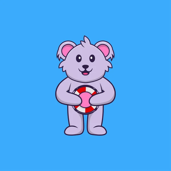 かわいいコアラは ブイを保持 動物の漫画の概念は孤立した Tシャツ グリーティングカード 招待カード マスコットに使用できます — ストックベクタ