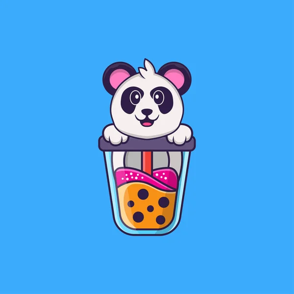 Lindo Panda Bebiendo Leche Boba Animal Concepto Dibujos Animados Aislado — Vector de stock