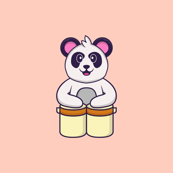 Ładna Panda Gra Perkusji Koncepcja Kreskówki Odizolowana Może Służyć Podkoszulka — Wektor stockowy