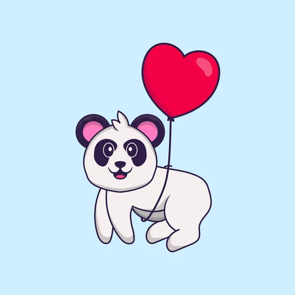Cute Panda Latanie Balonami Kształcie Miłości Koncepcja Kreskówki Odizolowana Może — Wektor stockowy