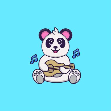 Gitar çalan sevimli panda. Hayvan çizgi film kavramı izole edildi. Tişört, tebrik kartı, davetiye kartı ya da maskot olarak kullanılabilir..