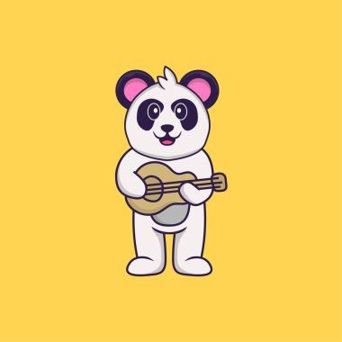 Gitar çalan sevimli panda. Hayvan çizgi film kavramı izole edildi. Tişört, tebrik kartı, davetiye kartı ya da maskot olarak kullanılabilir..