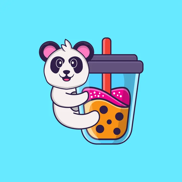 Cute Panda Boire Thé Lait Boba Concept Dessin Animé Animal — Image vectorielle