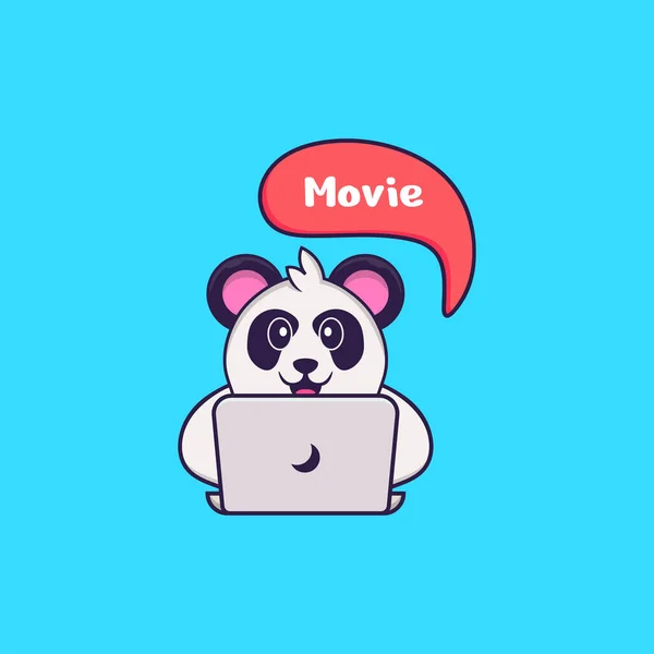 Panda Gira Está Ver Filme Animal Desenho Animado Conceito Isolado — Vetor de Stock