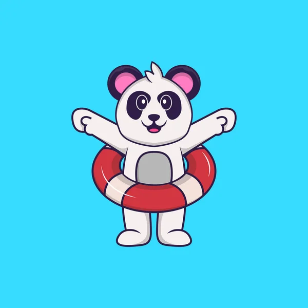 Panda Bonito Usando Flutuador Animal Desenho Animado Conceito Isolado Pode — Vetor de Stock