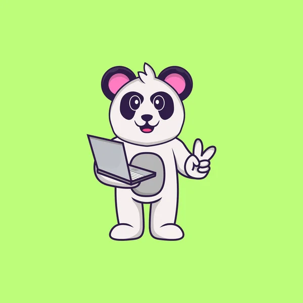 Netter Panda Mit Laptop Animal Cartoon Konzept Isoliert Kann Für — Stockvektor