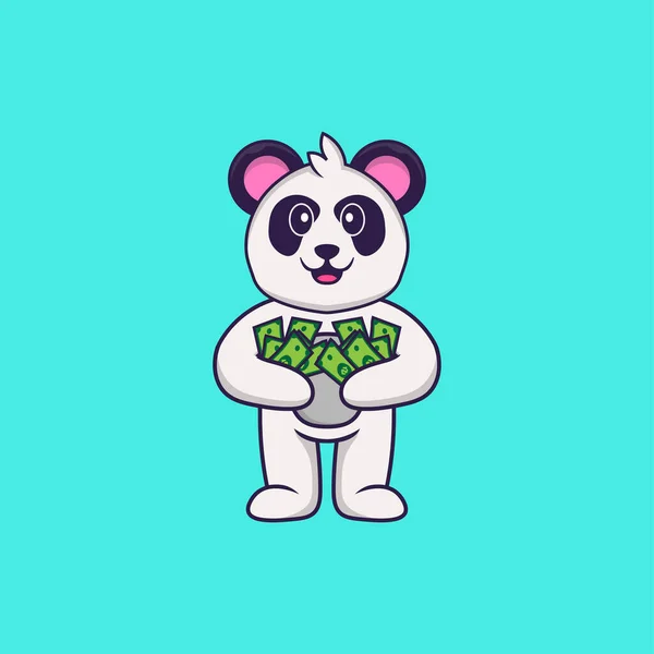 Ładna Panda Trzyma Pieniądze Koncepcja Kreskówki Odizolowana Może Służyć Podkoszulka — Wektor stockowy