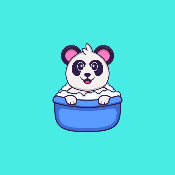 Lindo Panda Tomando Baño Bañera Animal Concepto Dibujos Animados Aislado — Vector de stock