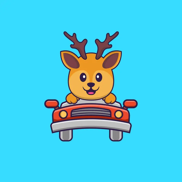 Lindo Ciervo Está Conduciendo Animal Concepto Dibujos Animados Aislado Puede — Vector de stock
