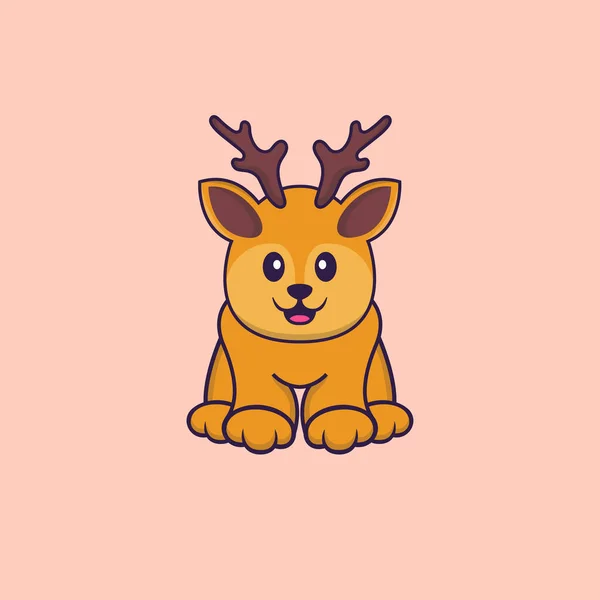 可爱的鹿正坐在那里 动物漫画的概念是孤立的 可用于T恤衫 请柬或吉祥物 — 图库矢量图片