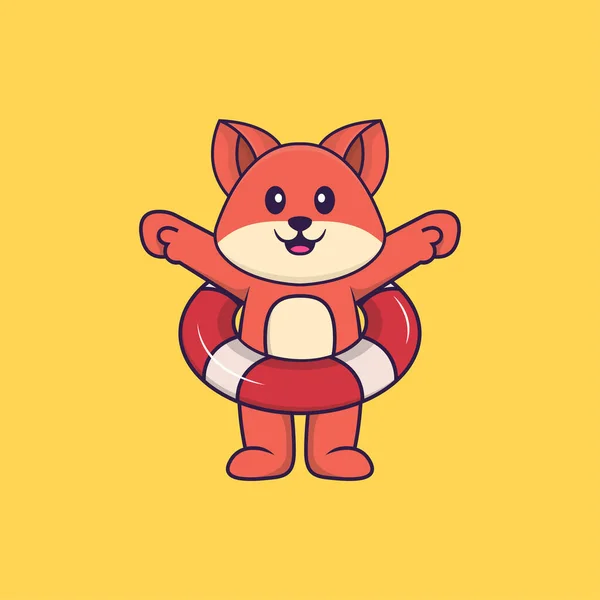 可爱的狐狸用浮子 动物漫画的概念是孤立的 可用于T恤衫 请柬或吉祥物 — 图库矢量图片
