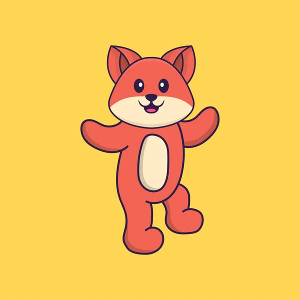 可爱的狐狸在跳舞 动物漫画的概念是孤立的 可用于T恤衫 请柬或吉祥物 — 图库矢量图片
