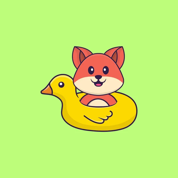 Cute Fox Duck Buoy Animal Cartoon Concept Isolated Can Used — Stock Vector