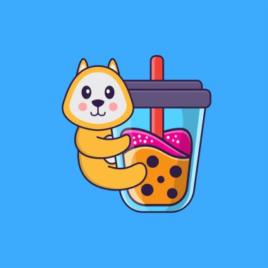 Cute dog Drinking Boba milk tea. Animal cartoon concept isolated. Can used for t-shirt, greeting card, invitation card or mascot. clipart