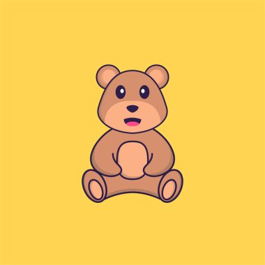 Şirin ayı oturuyor. Hayvan çizgi film kavramı izole edildi. Tişört, tebrik kartı, davetiye kartı ya da maskot olarak kullanılabilir..