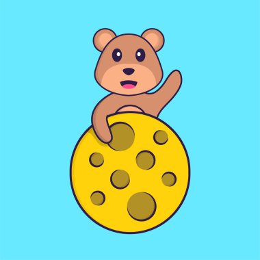 Ay 'da şirin bir ayı var. Hayvan çizgi film kavramı izole edildi. Tişört, tebrik kartı, davetiye kartı ya da maskot olarak kullanılabilir..