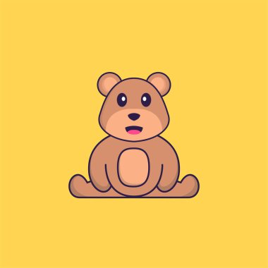 Şirin ayı oturuyor. Hayvan çizgi film kavramı izole edildi. Tişört, tebrik kartı, davetiye kartı ya da maskot olarak kullanılabilir..