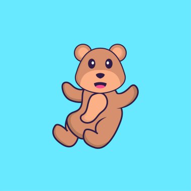 Şirin ayı uçuyor. Hayvan çizgi film kavramı izole edildi. Tişört, tebrik kartı, davetiye kartı ya da maskot olarak kullanılabilir..