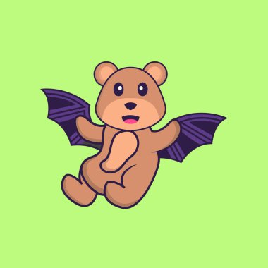 Şirin ayı kanatlarıyla uçuyor. Hayvan çizgi film kavramı izole edildi. Tişört, tebrik kartı, davetiye kartı ya da maskot olarak kullanılabilir..