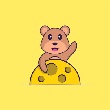 Ay 'da şirin bir ayı var. Hayvan çizgi film kavramı izole edildi. Tişört, tebrik kartı, davetiye kartı ya da maskot olarak kullanılabilir..