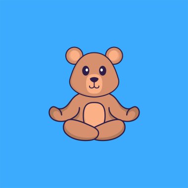 Şirin fare ya meditasyon yapıyor ya da yoga yapıyor. Hayvan çizgi film kavramı izole edildi. Tişört, tebrik kartı, davetiye kartı ya da maskot olarak kullanılabilir..