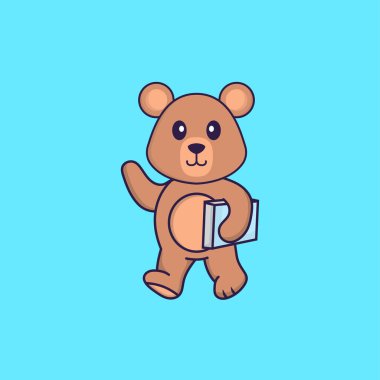 Kitap tutan sevimli bir fare. Hayvan çizgi film kavramı izole edildi. Tişört, tebrik kartı, davetiye kartı ya da maskot olarak kullanılabilir..