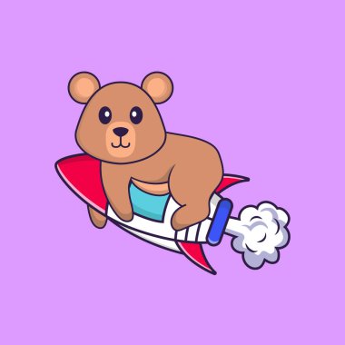 Roketin üstünde uçan sevimli bir fare. Hayvan çizgi film kavramı izole edildi. Tişört, tebrik kartı, davetiye kartı ya da maskot olarak kullanılabilir..