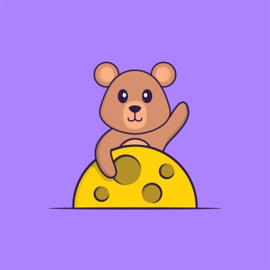 Ay 'da sevimli bir fare var. Hayvan çizgi film kavramı izole edildi. Tişört, tebrik kartı, davetiye kartı ya da maskot olarak kullanılabilir..