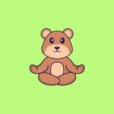 Şirin sincap meditasyon yapıyor ya da yoga yapıyor. Hayvan çizgi film kavramı izole edildi. Tişört, tebrik kartı, davetiye kartı ya da maskot olarak kullanılabilir..