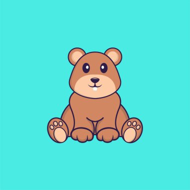 Şirin sincap oturuyor. Hayvan çizgi film kavramı izole edildi. Tişört, tebrik kartı, davetiye kartı ya da maskot olarak kullanılabilir..