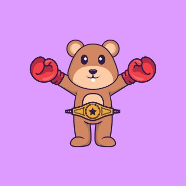 Şampiyon kemeri olan boksör kostümlü şirin bir sincap. Hayvan çizgi film kavramı izole edildi. Tişört, tebrik kartı, davetiye kartı ya da maskot olarak kullanılabilir..