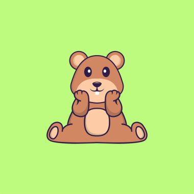 Şirin sincap oturuyor. Hayvan çizgi film kavramı izole edildi. Tişört, tebrik kartı, davetiye kartı ya da maskot olarak kullanılabilir..