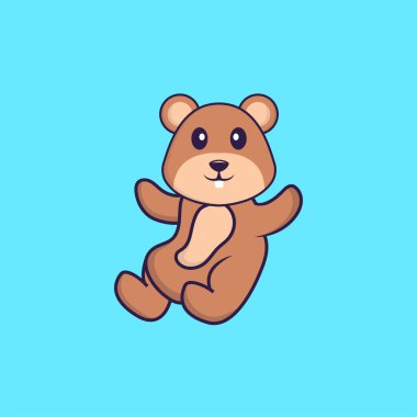 Şirin sincap uçuyor. Hayvan çizgi film kavramı izole edildi. Tişört, tebrik kartı, davetiye kartı ya da maskot olarak kullanılabilir..