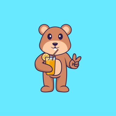 Cam içinde portakal suyu tutan sevimli sincap. Hayvan çizgi film kavramı izole edildi. Tişört, tebrik kartı, davetiye kartı ya da maskot olarak kullanılabilir..
