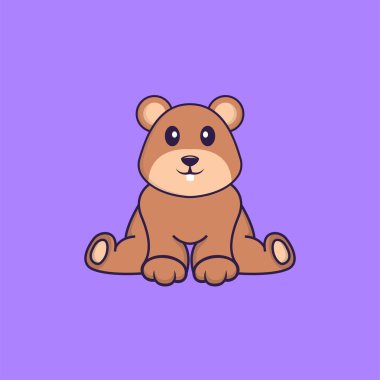 Şirin sincap oturuyor. Hayvan çizgi film kavramı izole edildi. Tişört, tebrik kartı, davetiye kartı ya da maskot olarak kullanılabilir..