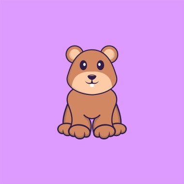 Şirin sincap oturuyor. Hayvan çizgi film kavramı izole edildi. Tişört, tebrik kartı, davetiye kartı ya da maskot olarak kullanılabilir..