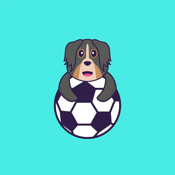 Lindo Perro Jugando Fútbol Animal Concepto Dibujos Animados Aislado Puede — Vector de stock