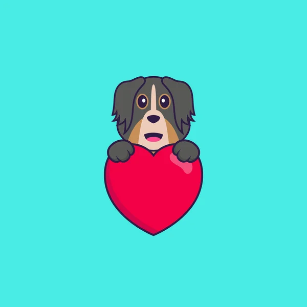 Lindo Perro Sosteniendo Gran Corazón Rojo Animal Concepto Dibujos Animados — Archivo Imágenes Vectoriales