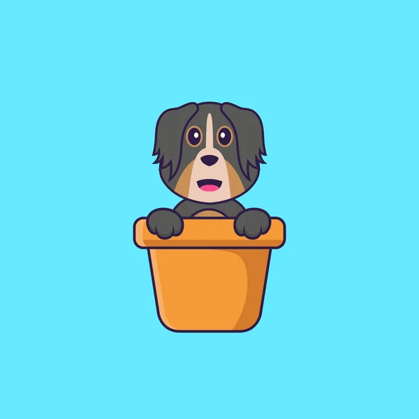 Netter Hund Einer Blumenvase Animal Cartoon Konzept Isoliert Kann Für — Stockvektor