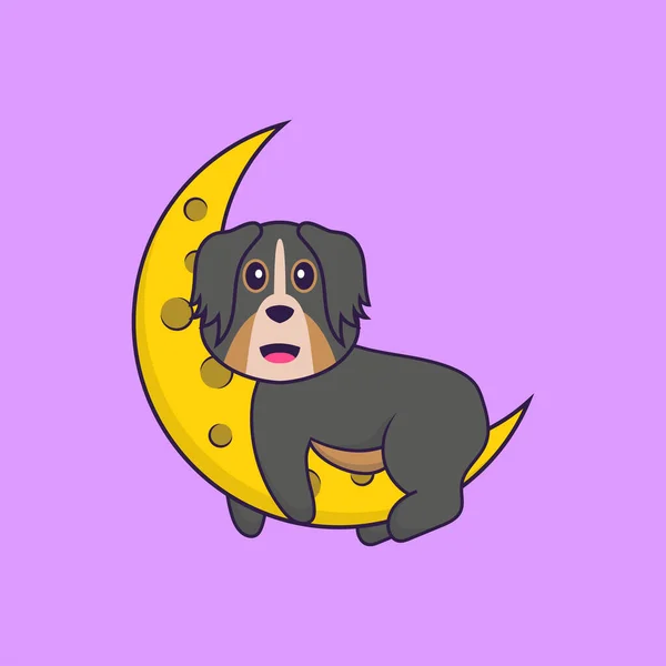 Netter Hund Ist Auf Dem Mond Animal Cartoon Konzept Isoliert — Stockvektor