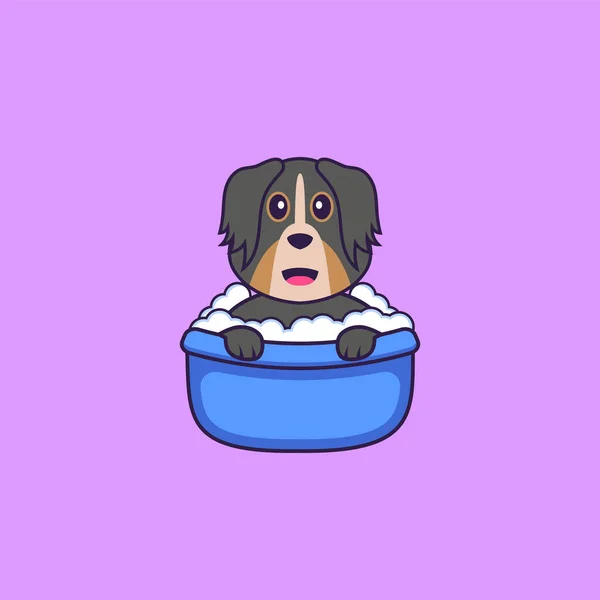 Netter Hund Der Der Badewanne Badet Animal Cartoon Konzept Isoliert — Stockvektor
