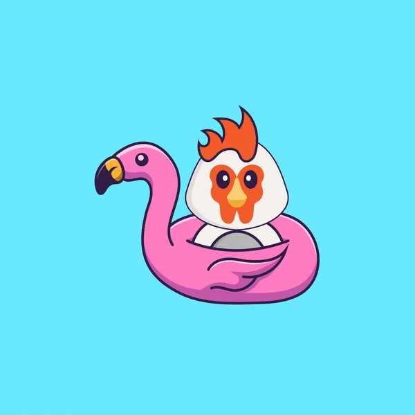 Flamingo Şamandıralı Şirin Bir Tavuk Hayvan Çizgi Film Kavramı Izole — Stok Vektör