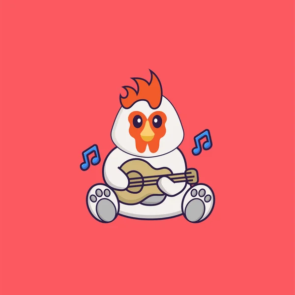 Joli Poulet Jouant Guitare Concept Dessin Animé Animal Isolé Peut — Image vectorielle