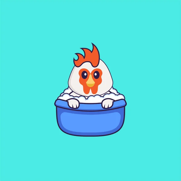 Słodki Kurczak Bierze Kąpiel Wannie Koncepcja Kreskówki Odizolowana Może Służyć — Wektor stockowy