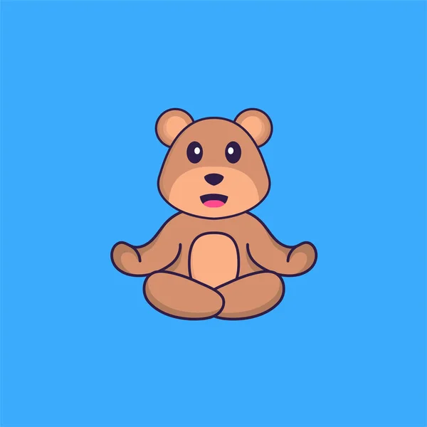 Urso Bonito Meditar Fazer Ioga Animal Desenho Animado Conceito Isolado — Vetor de Stock