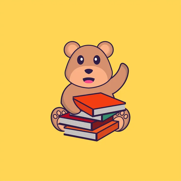 Urso Bonito Lendo Livro Animal Desenho Animado Conceito Isolado Pode — Vetor de Stock