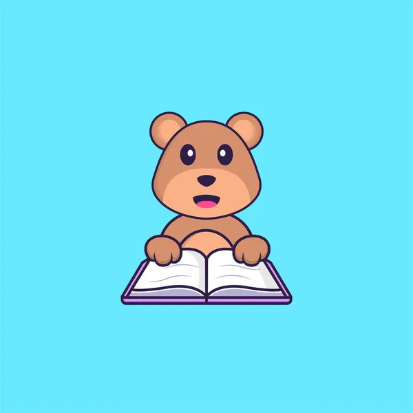 Urso Bonito Lendo Livro Animal Desenho Animado Conceito Isolado Pode — Vetor de Stock