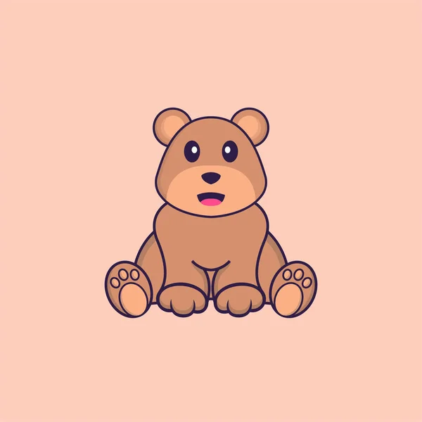 Mignon Ours Est Assis Concept Dessin Animé Animal Isolé Peut — Image vectorielle